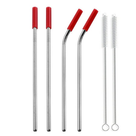 Tuscom Set of 4 Stainless Steel Metal Straws with 2PC Cleaning Brush and Silicon Covers 8.5 Inch for 20oz 30oz Drinking Cups Travel Mug Widen Straws for Thick Drinks Smoothie Milkshake (Best Travel Mug For Smoothies)