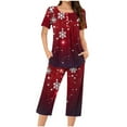 thumbnail image 2 of BLTIBY Women's Christmas Capri Pajama Sets Xmas Graphic Sleepwear Tunic Top with Capri Pants 2 Piece Cozy Comfy Pajamas Set Red 2 3XL, 2 of 7