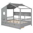 thumbnail image 6 of Harper & Bright Designs Full Size House Bed with Roof and Window, Wooden Daybed Frame with Shelves and 2 Drawers for Girls Boys, Gray, 6 of 12