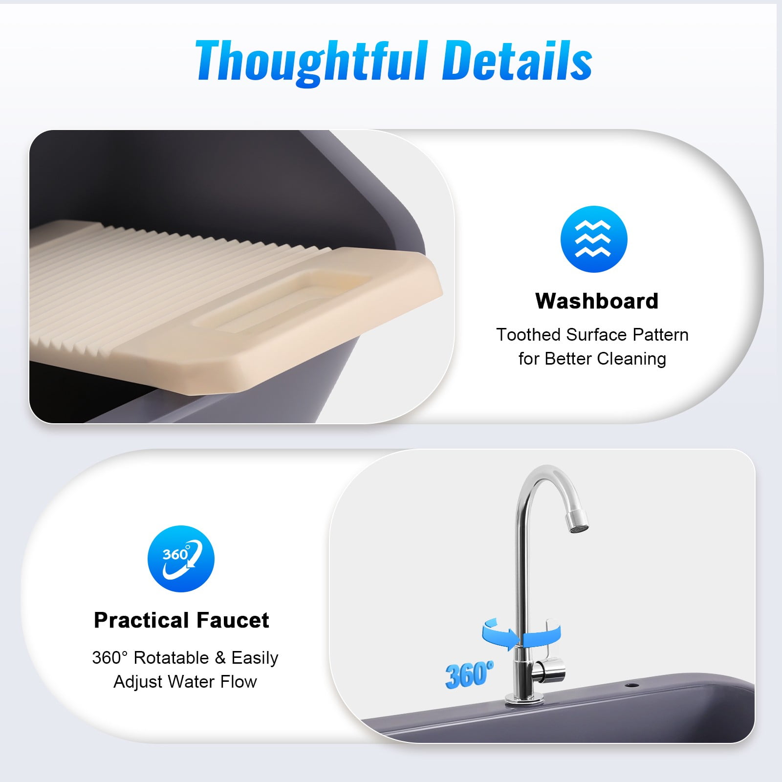 H Utility Sink Laundry Tub Freestanding with 360 Stainless Steel Faucet 30.11“ for Restaurants, Laundries