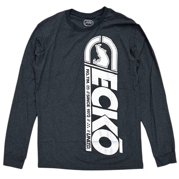 Ecko Unltd Men's T-Shirt Metallic Puff Print Charcoal Heather Long Sleeve Tee (Medium, Charcoal Heather)