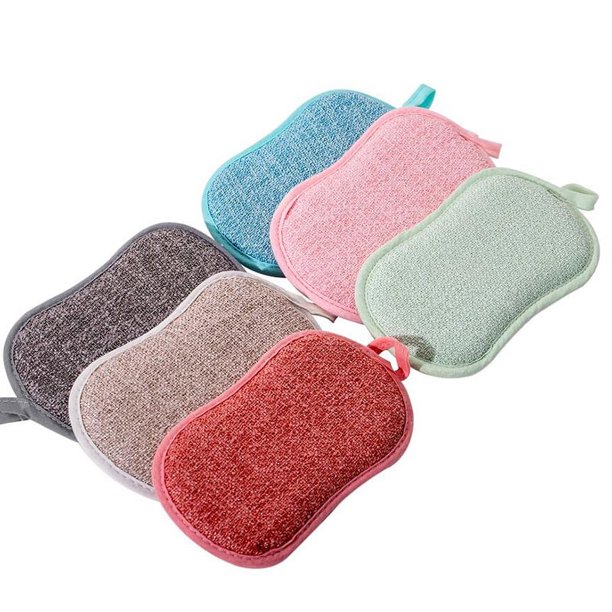 6 uds maravillosas almohadillas de esponja de cocina para fregar de doble cara, lado de microfibra suave para limpieza del hogar sin arañazos