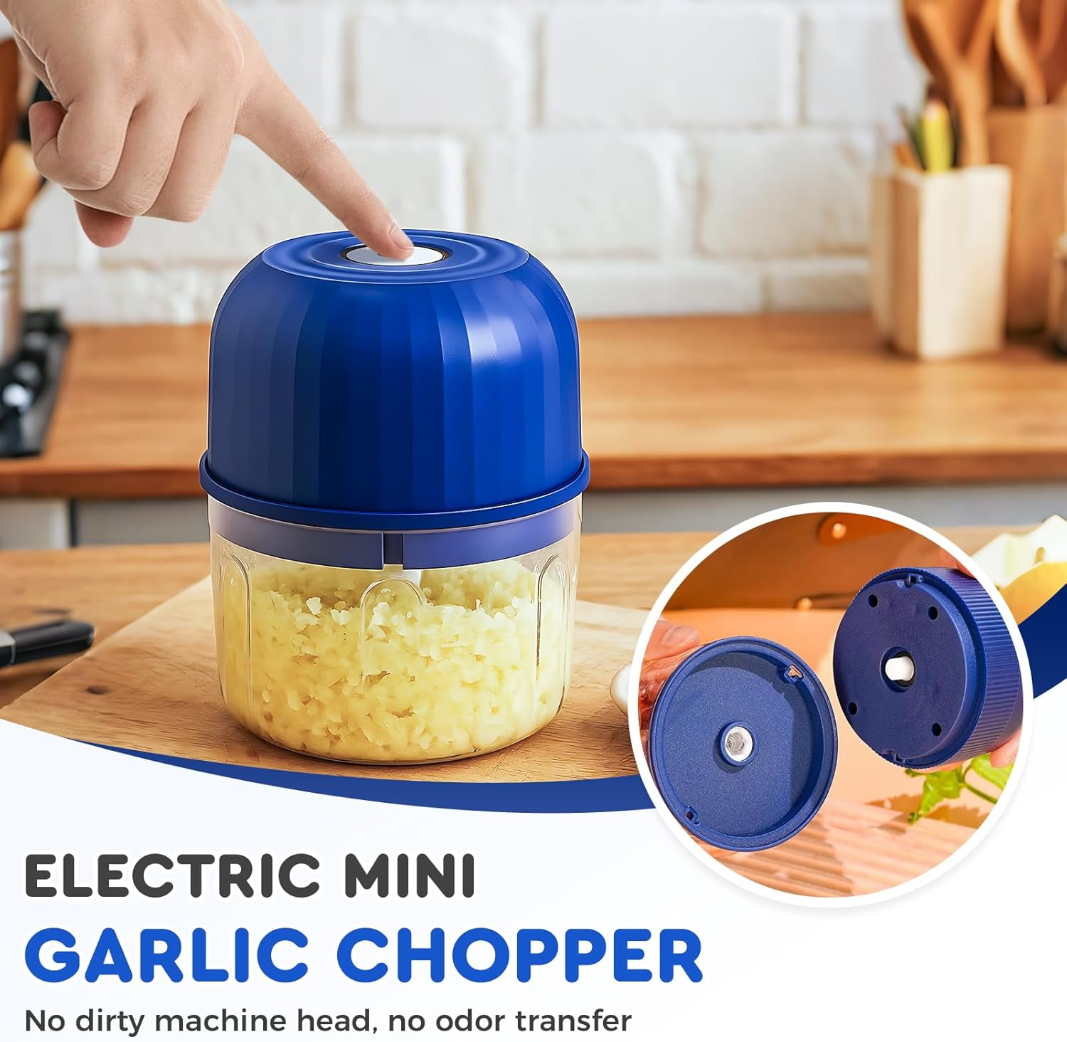 ABPETE Electric Garlic Chopper, Cordless Multifunctional Mini Electric Garlic Chopper, Upgrade Electric Food Chopper Garlic Crusher Portable Wireless Food Processor for Garlic, Onion (Navy)