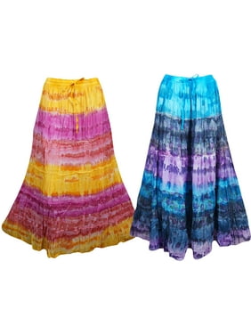 Mogul Tie Dye Cotton A-Line Colorful Summer Fashion Long Skirts