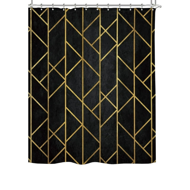 Crochets de Rideau de Douche en polyester Épaissi avec Impression Numérique Géométrique, Rideau de Douche Imperméable, Motif de Séparation de Salle de Bain
