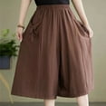 thumbnail image 2 of RYRJJ Womens Knee Length Shorts Summer Casual Linen Wide Leg Long Elastic Bermuda Shorts for Women Culottes(Coffee,XXL), 2 of 6