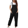 thumbnail image 3 of QATAINLAV Jumpers for Women, 2025 Summer Summer Linen Bib Overalls Casual Loose Wide Leg One Piece Pants Basic Solid Sleeveless Rompers with Pockets Prime Sales Black S, 3 of 8
