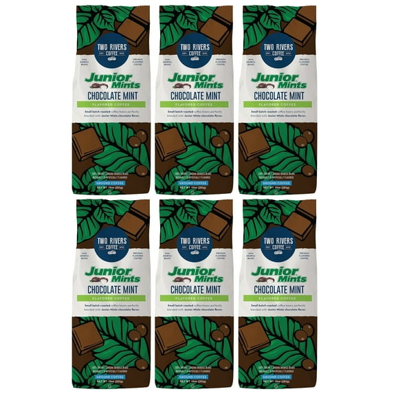 Two Rivers Coffee Flavored Ground Coffee Bag, Junior Mint, 6-Pack
