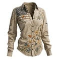 thumbnail image 2 of Women's Shirts 250 Anniversary USA Shirt Button Up Floral & Flag Long Sleeves Shirt for Women (Beige XXL), 2 of 3