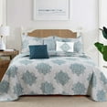 thumbnail image 4 of Home Soft Things 6 Piece Chelsea Printed Quilt bedspread Set - Teal/Green - Queen (90"x90"), 4 of 13