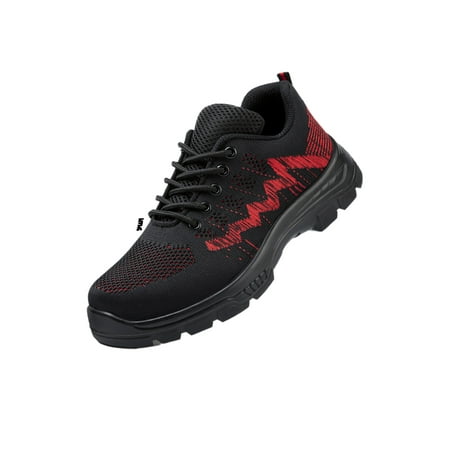 

Avamo Women Men Safety Shoe Slip Resistant Work Boots Steel Toe Working Sneaker Unisex Shoes Heavy Duty Bresthable Protection Ankle Boot Black Red 8.5