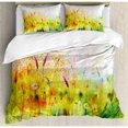 thumbnail image 3 of Watercolor Flower Home Decor Twin Size Duvet Cover Set, Trippy Violet Garden Made with Brushstrokes Ferns Sketchy Paint, Decorative 2 Piece Bedding Set with 1 Pillow Sham, Green, by Ambesonne, 3 of 3