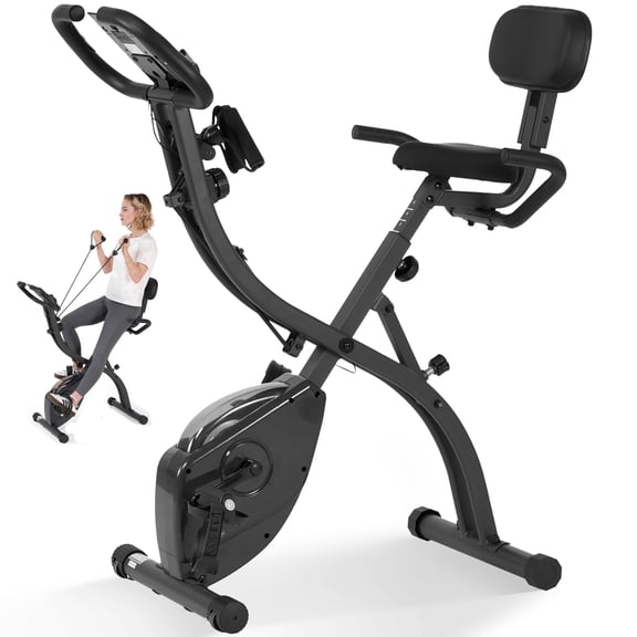 Naipo 3 in 1 Exercise Bike Quiet Folding Magnetic Stationary Exercise Bikes with Arm Resistance Bands Home Workout Use