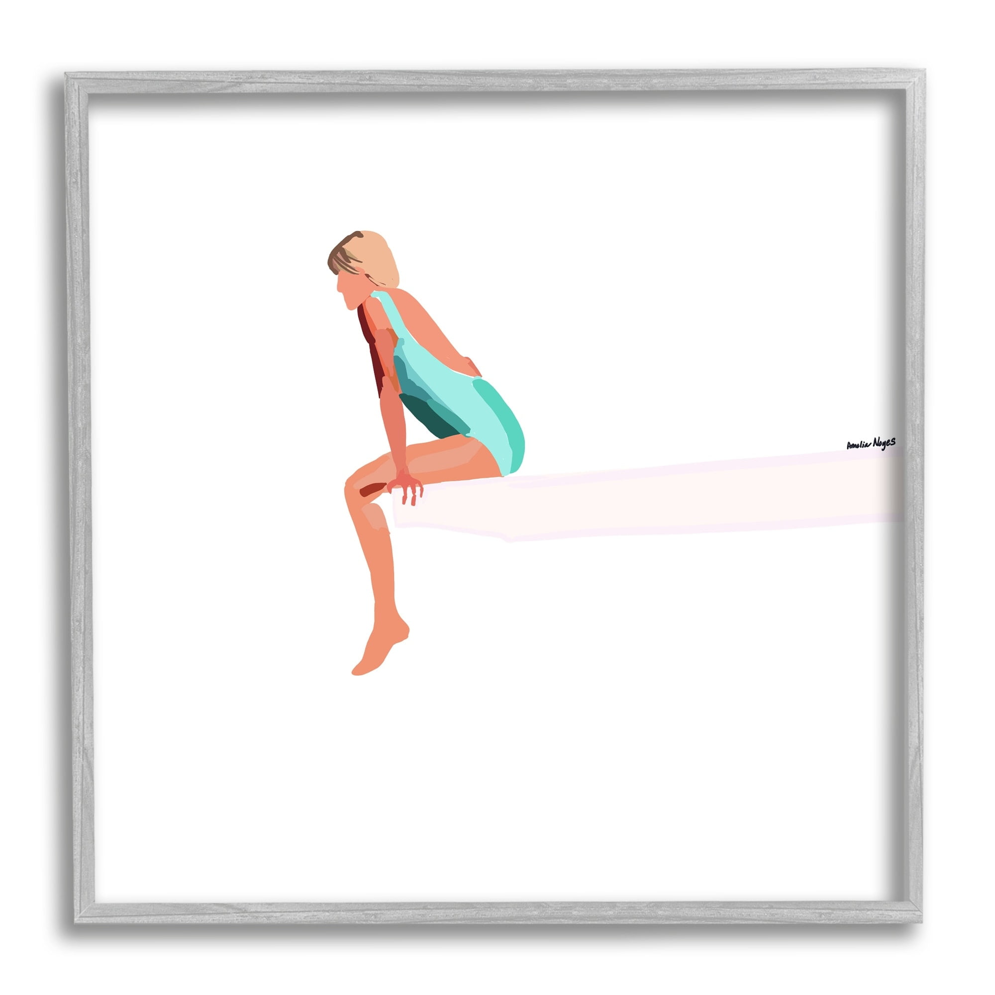 Stupell Industries Woman Sitting Diving Board Summer Beach Pool Graphic Art Gray Framed Art Print Wall Art, Design by Amelia Noyes