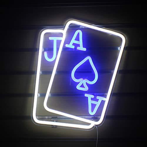Playing Cards Neon Signs Light Led Neon Blue White Sign Big Wall Night  Lights Lit Neon Lamp Light Cool Neon Sign Decor For Room Bedroom Bar Shop  Hotel Game Office Christmas Birthday