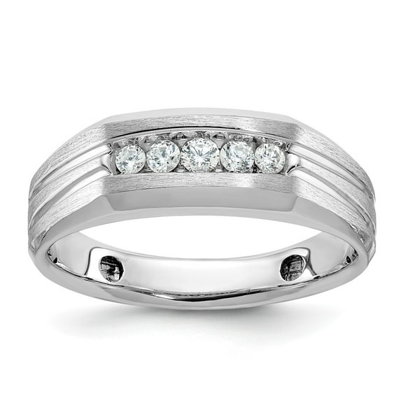 IBGoodman 14k White Gold 1/4 carat Lab Grown Diamond VS/SI  G  Complete Polished Satin and Grooved Five Stone Men's Ring