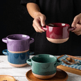 thumbnail image 4 of 24 Ounces Soup Bowls with Large Handles and Lids, Stoneware Bowls Set of 4 for Soup, Cereal, Stew, Noodle, Colourful Ceramic Kitchen Bowls, Microwave&Dishwasher Safe, Multicolor, 4 of 6