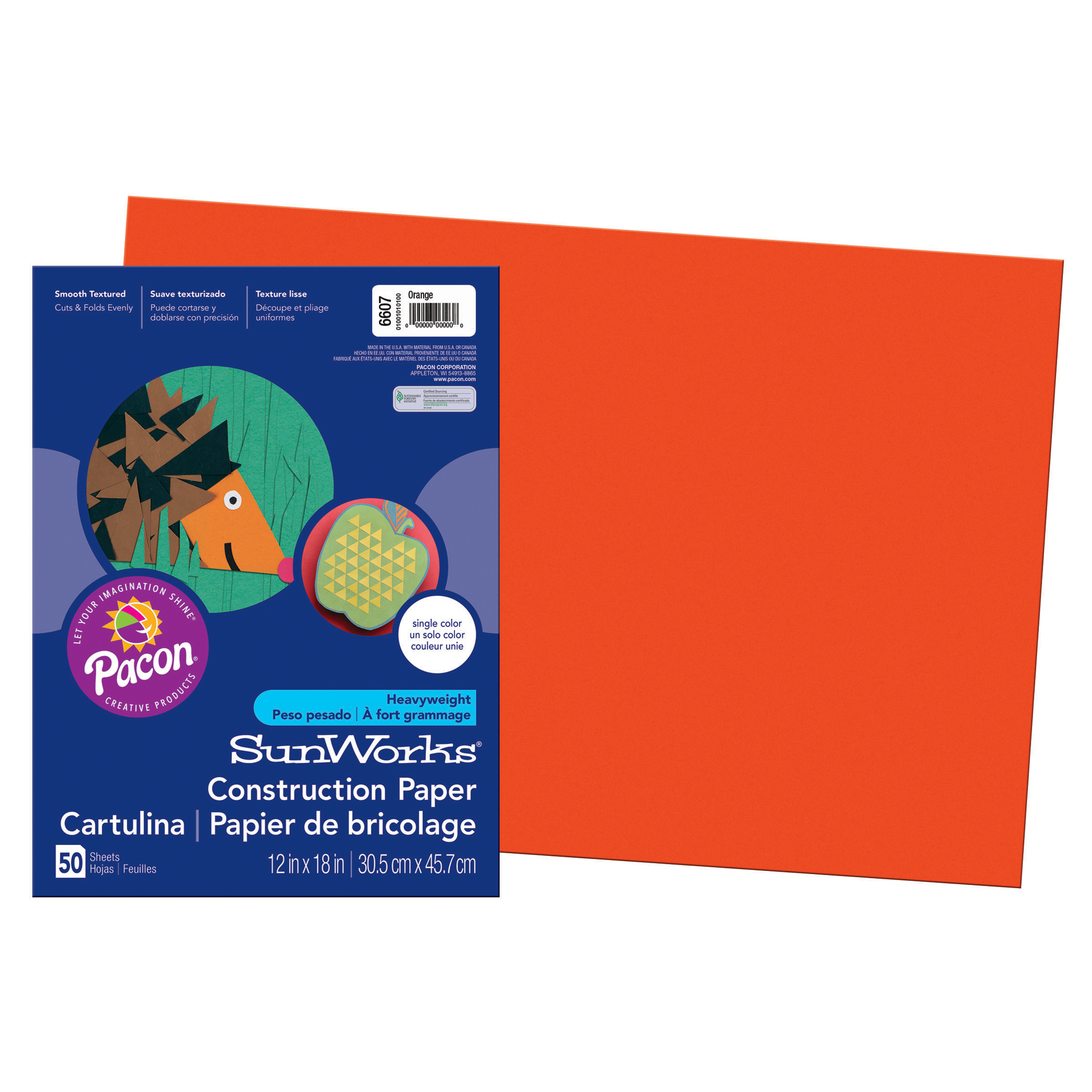 Pacon® SunWorks® Construction Paper, 12' x 18', Orange - 50 Sheets per pack, 5 packs