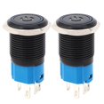 thumbnail image 1 of Black self-locking metal switch, IP65 protection, with LED lamp and symbol, 16 mm (blue 3-6 V DC), 2 pieces, 1 of 4