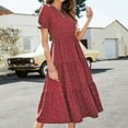 thumbnail image 4 of IROINNID Wedding Guest Dresses for Women Semi Formal Evening Night Casual Homecoming Dress Summer Printing Polka Short Sleeve Puff Sleeve Dress Trendy A-Line Dress,Burgundy, 4 of 6