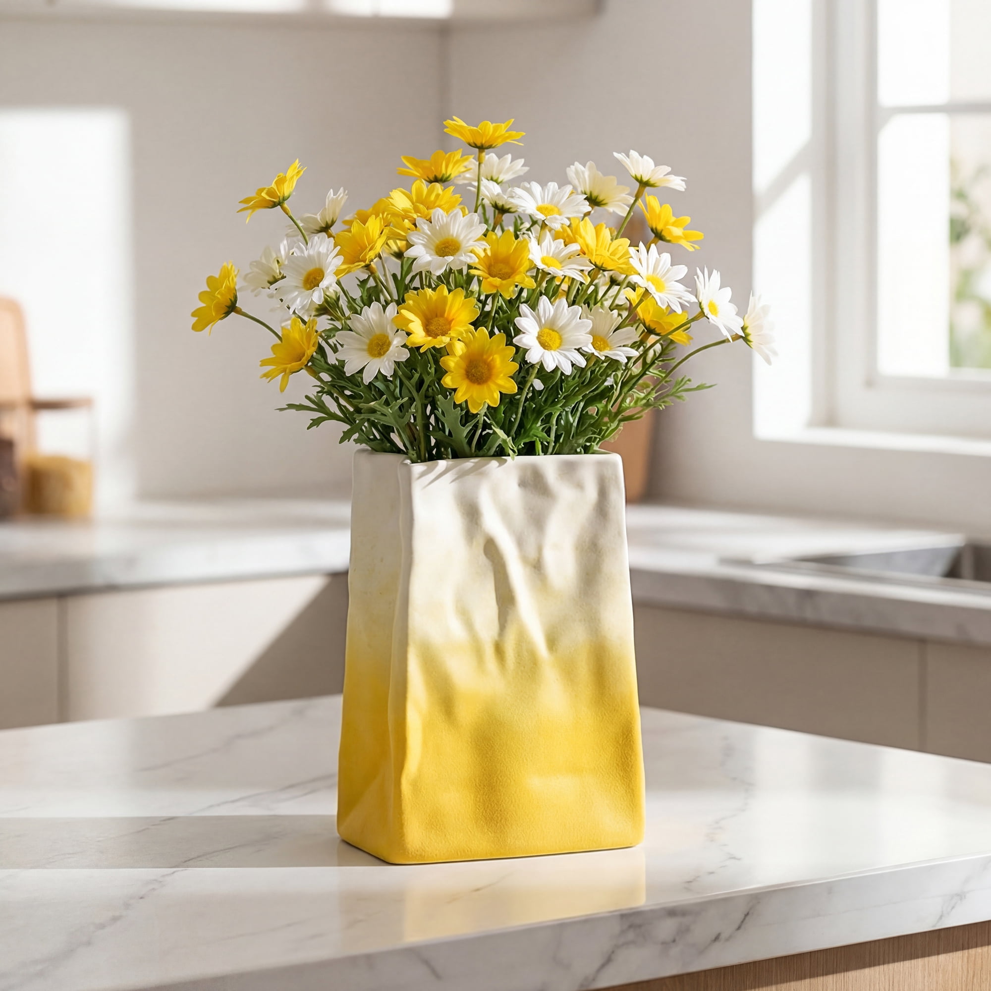 Unique Bargains Ceramic Matte Vase Retro Round Bottle Gradient Yellow 5.0" x 2.8" x 6.7"