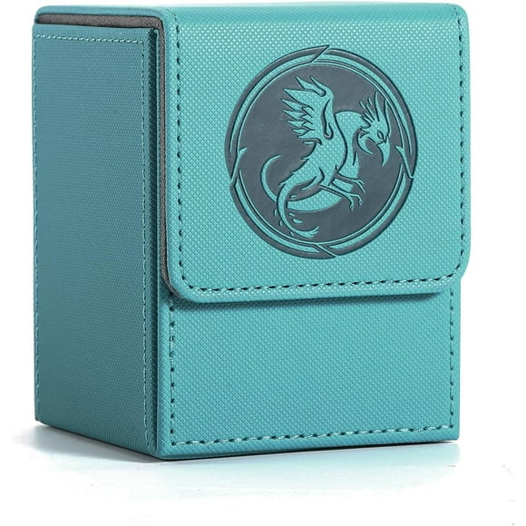 ERDS-Premium PU Leather Card Deck Box for MTG Card Storage, Yugioh, Holds 100+ Deck Case with 2 Dividers for Collectible Trading Cards Deck Box TCG, CCG (Petrol Blue Hydra)