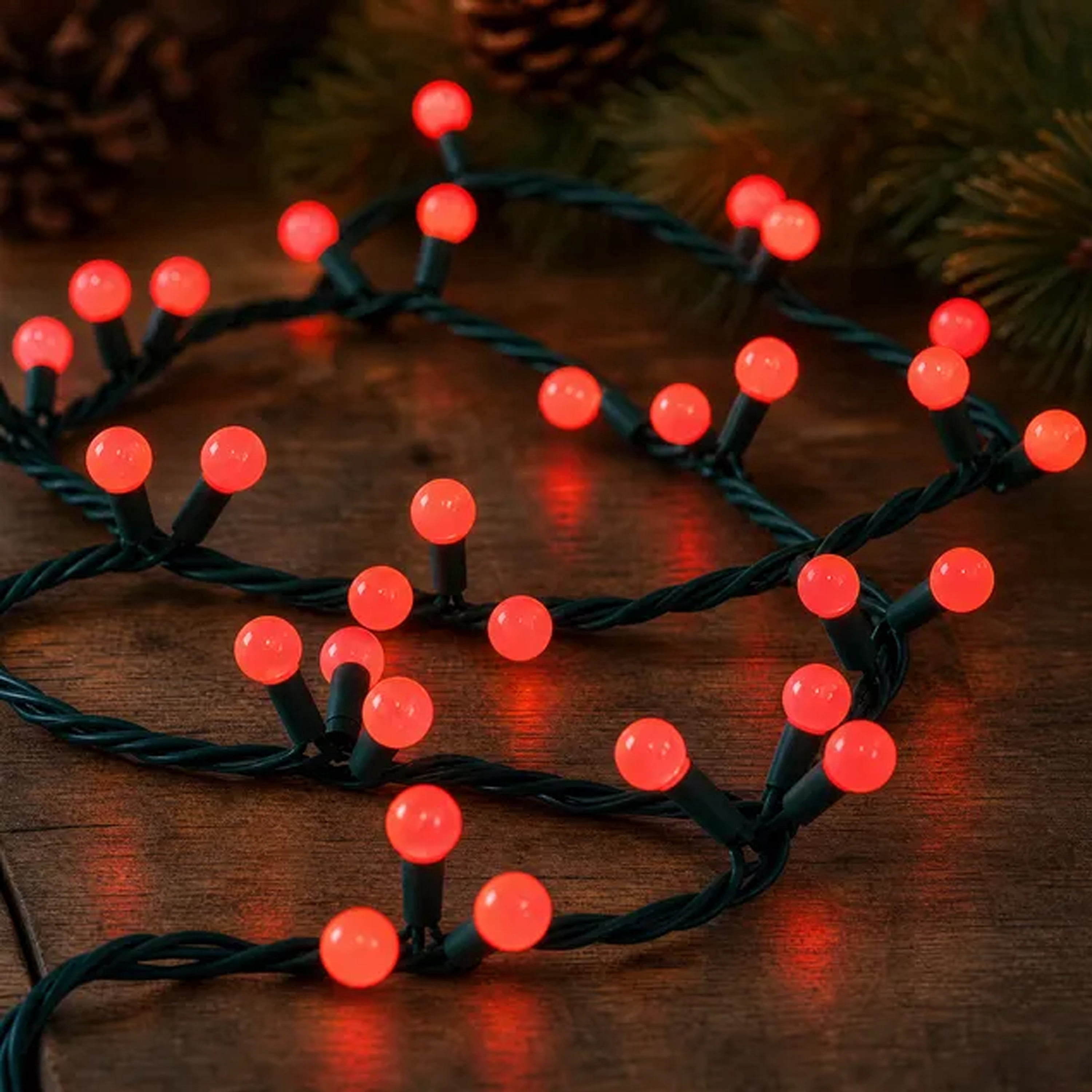 Indoor/Outdoor 90-Count LED G15 Globe Christmas Garland Lights, Frosted Red, Green Wire, 9', by Holiday Time