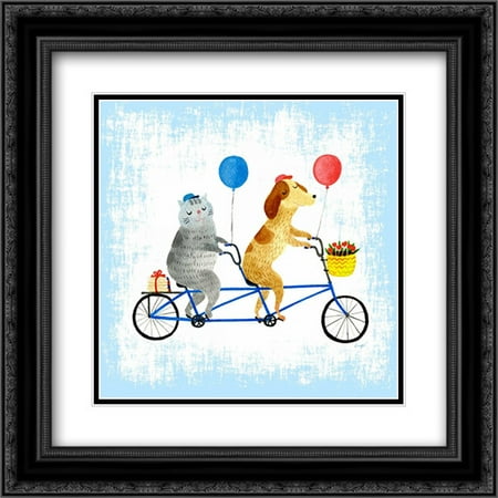 Bikes and Best Friends 2x Matted 20x20 Black Ornate Framed Art Print by Lings