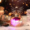 thumbnail image 4 of Figuras de ángel con flores preservadas, rosas en cristal, incrustadas, 4 of 8