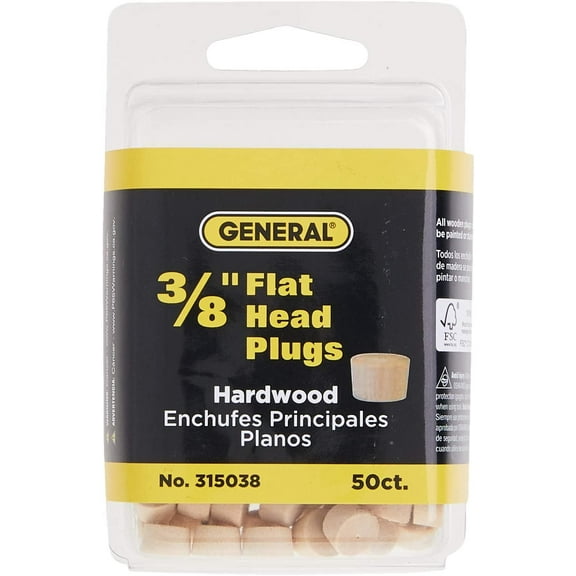 315038 3/8-Inch Flat Head Plugs, FSC Ethically Sourced Hardwood, 50-Pack New Version