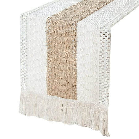 

Wanwan 1 Stripe Table Runner Bohemian Heat-resistant Cotton Flax Wedding Banquet Table Runner with Fringe Kitchen Supplies