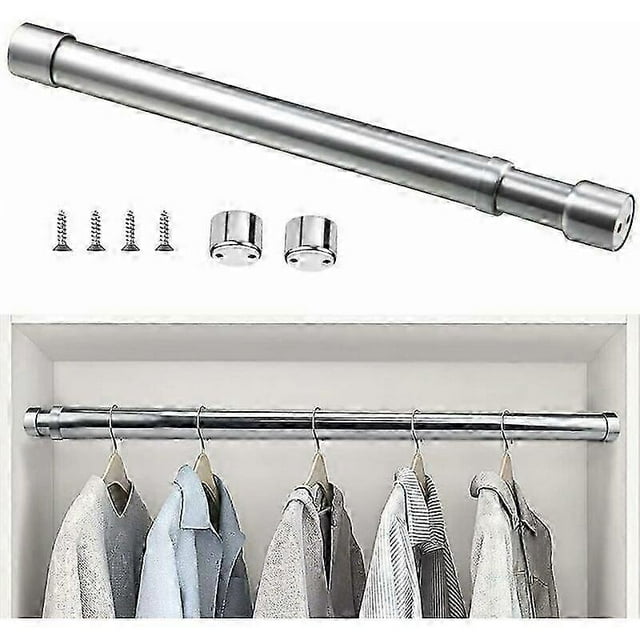 Stainless Steel Extendable Wardrobe Rod 51cm to 80cm Anti-corrosion Adjustable Telescopic Curtain Rod Extendable Wardrobe Tube for Closet Bathroom Kit