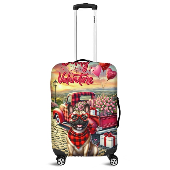 Be My Valentine's French Bulldog Truck Full of Love Flower Balloon Travel Luggage Cover Dog Lover Gifts Suitcase Dust Protective Decor - 02029