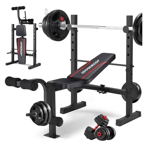 Weight Bench Set with Squat Rack, 600LBS Adjustable Press, Leg Extension, Foldable Workout Bench for Home Gym Full Body Training