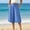 Blue, variant on Women's Linen Cropped Wide Leg Pants Elastic Waist Casual Palazzo Trousers with Pockets Navy L