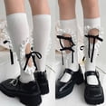 thumbnail image 5 of Japanese Women Girls Ribbed Calf Socks Harajuku Lolita Hollow Out Hole Ruffled Patchwork Lace-Up Bowknot Student Cotton Mid Tube Stockings, 5 of 21