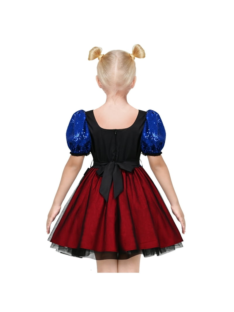 blue clown dress Sunny Fashion Girls Dress Red Blue Clown Check Heart Halloween Party Puff Sleeve Tulle 7 Years, Girl's