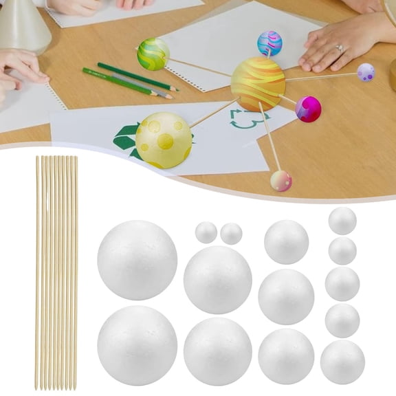 System Project Kit – Planet Model Crafts, 14 Mixed-Size Polystyrene Spheres for School Science Projects & DIY Astronomy Models