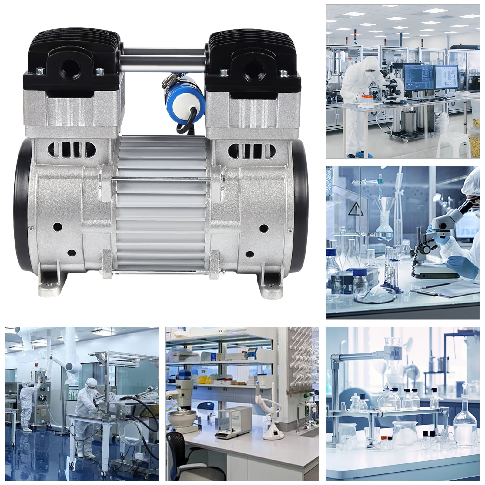 12.59*6.69*11.41inch 1100W Aluminum Alloy Silver Oilless Vacuum Pump Industrial Oil-free Silent Diaphragm Vacuum