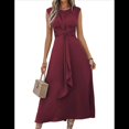 thumbnail image 3 of Vestido Midi Informal Sin Mangas de Verano para Mujer, Ajustado, con Lazo en la Cintura, , 2025 Marrón Rojizo L, 3 of 10