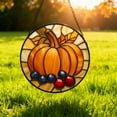 thumbnail image 4 of Stained Glass Window Hanging With Pumpkin And Berry Motifs For Christmas Thanksgiving And Fall Decor, 4 of 5