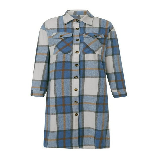 Manteau Coupe-Vent à Carreaux pour Femmes, Veste à Revers à Boutons, Manches Longues, avec Poches, Automne Printemps, Vêtement d'Extérieur