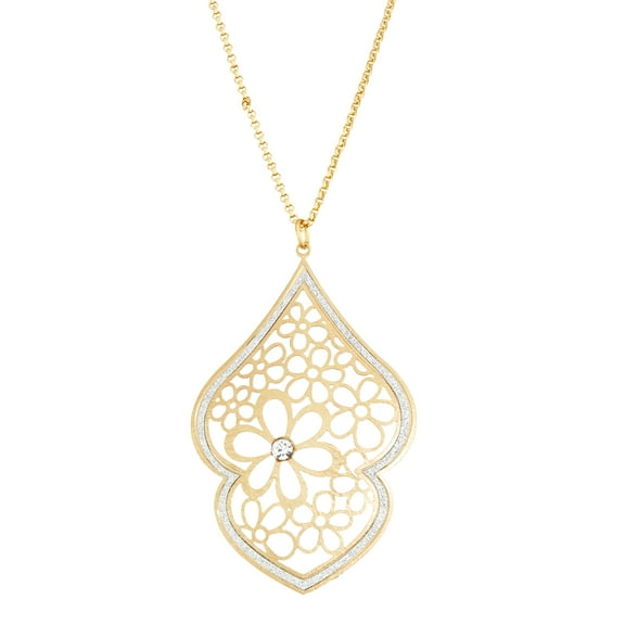X & O 14KT Gold Plated Double Spade Flower Filigree with Crystal Necklace
