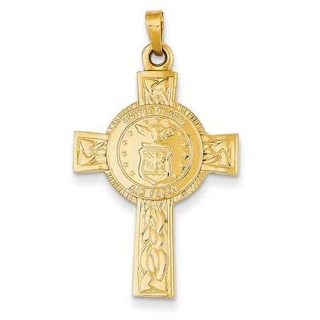 14k Yellow Gold Cross with Air Force Insignia Pendant