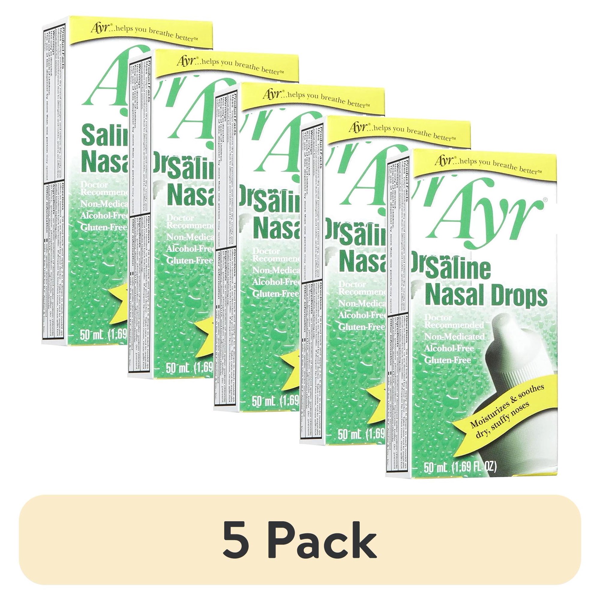 (5 pack) Ayr Saline Nasal Drops , 1.69 Oz