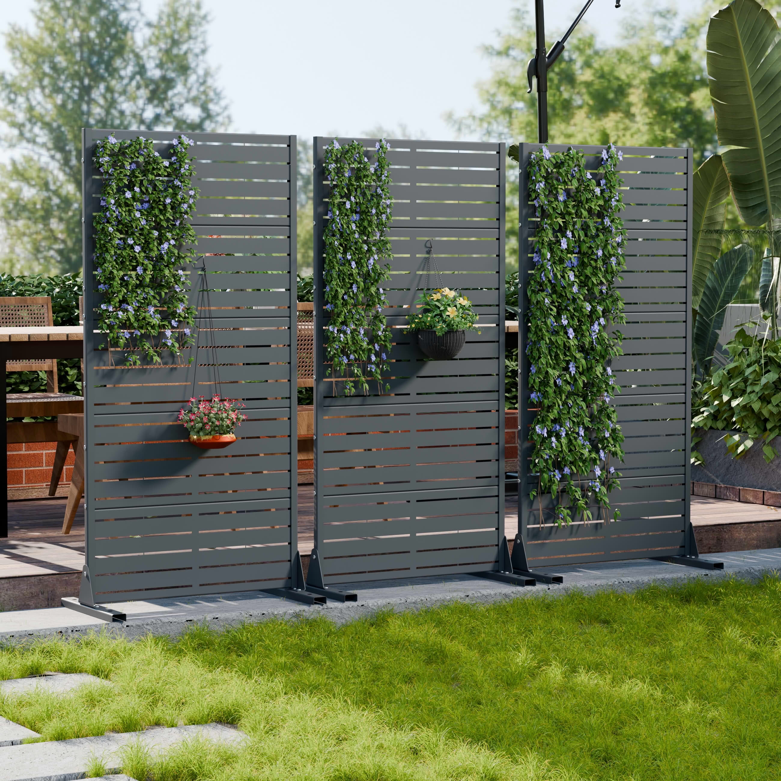 MAYEERTY Outdoor Metal Privacy Screen 5ft Cambrian Rock Gray, 5-Panel Classic Louvered, Weatherproof for Apartment Balcony