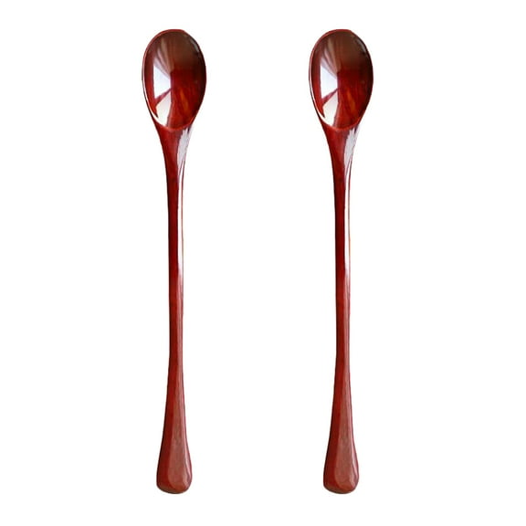 PAMINGONO Kitchen Spoons Wooden Brown 2Pcs Long Handle