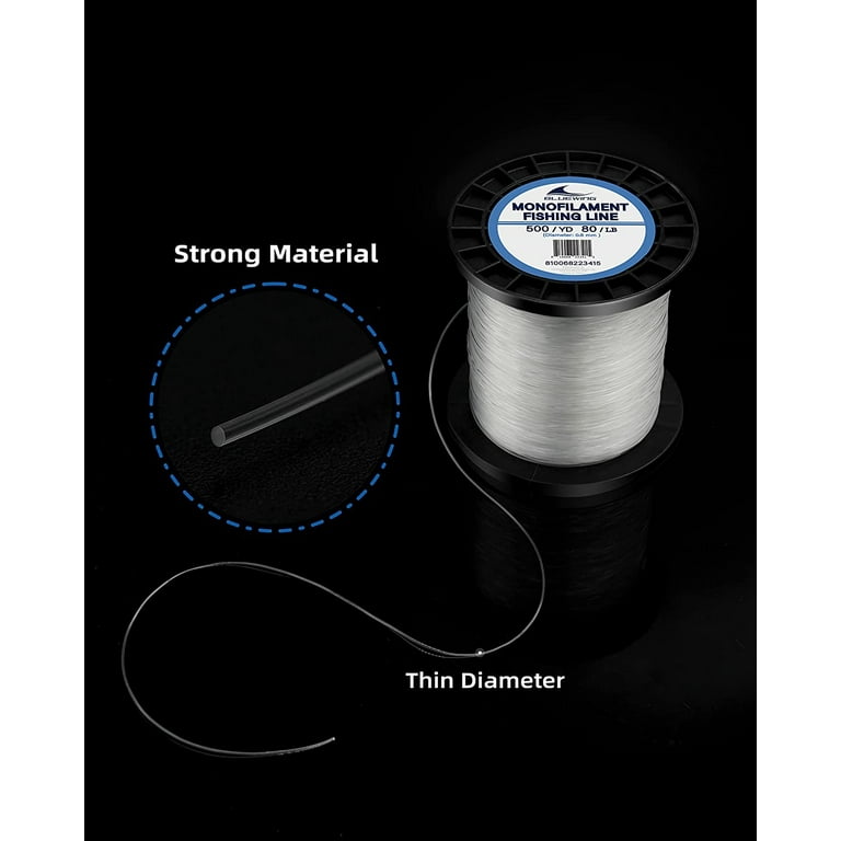 Bluewing Monofilament Fishing Line Clear Invisible Thin Diameter Fishing String Mono Fishing Line, Dia.0.8mm*500YD*80LB