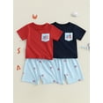 thumbnail image 3 of BemeyourBBs Toddler Baby Boy 4th of July Outfit Patriot Fourth of July Summer Independence Day Clothes American Flag Chest Pocket Short Sleeve T-Shirts with Shorts 2 Pcs Set, 3 of 9