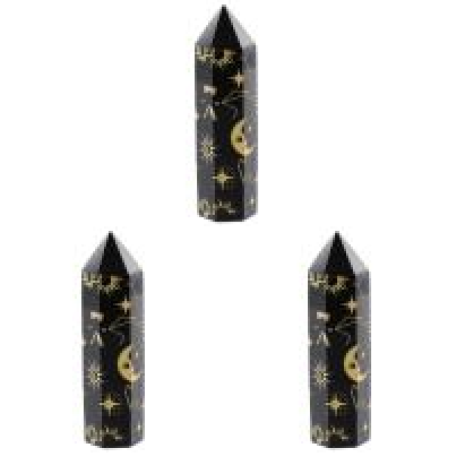 Pilar con patrón de sol y luna de torre de obsidiana de cristal, 3,54 pulgadas, natural para Reiki
